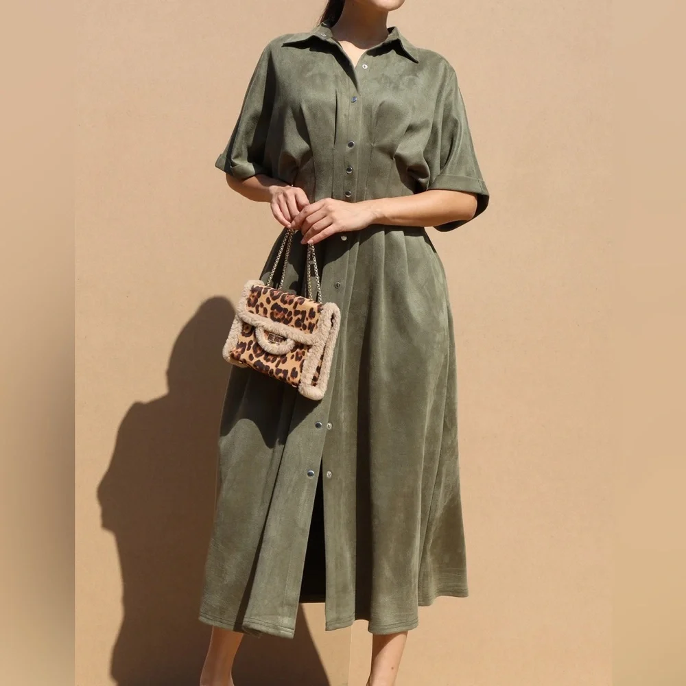 Suede Button Down Dress - Picture 5 of 7